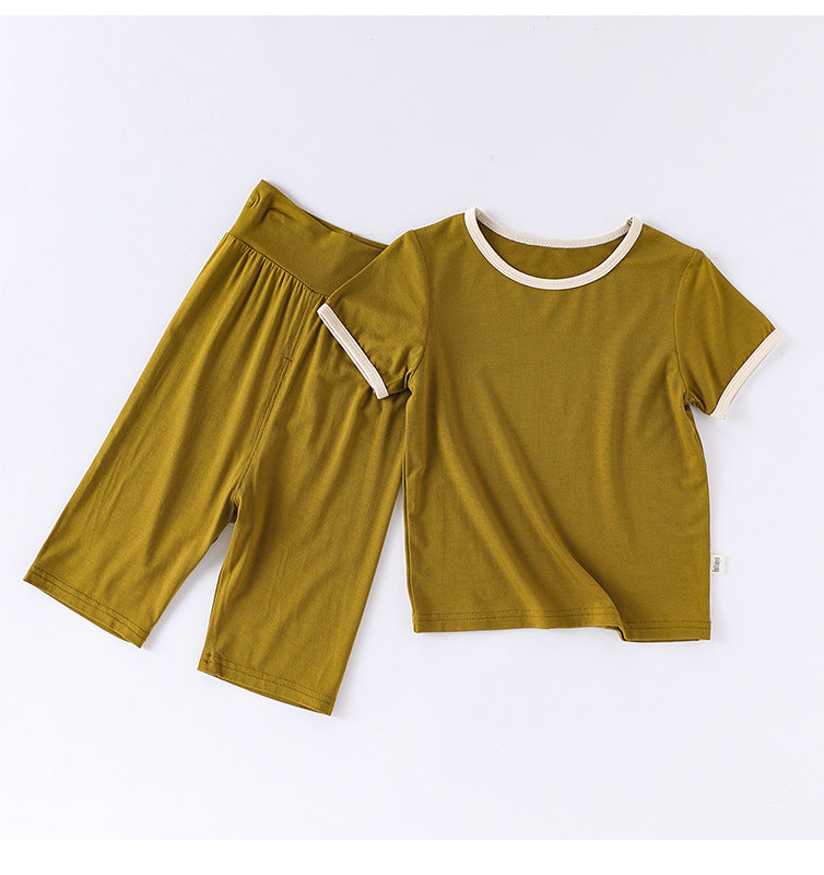 Summer Baby Kids Simple Color Patchwork Top and Plain Pants Casual Clothing Set-2