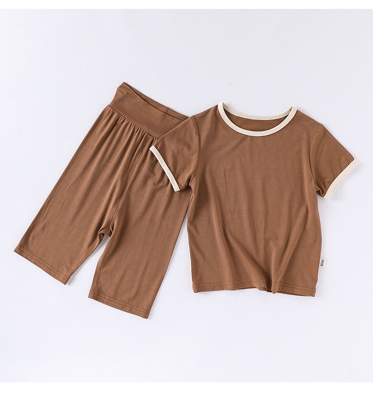 Summer Baby Kids Simple Color Patchwork Top and Plain Pants Casual Clothing Set-3