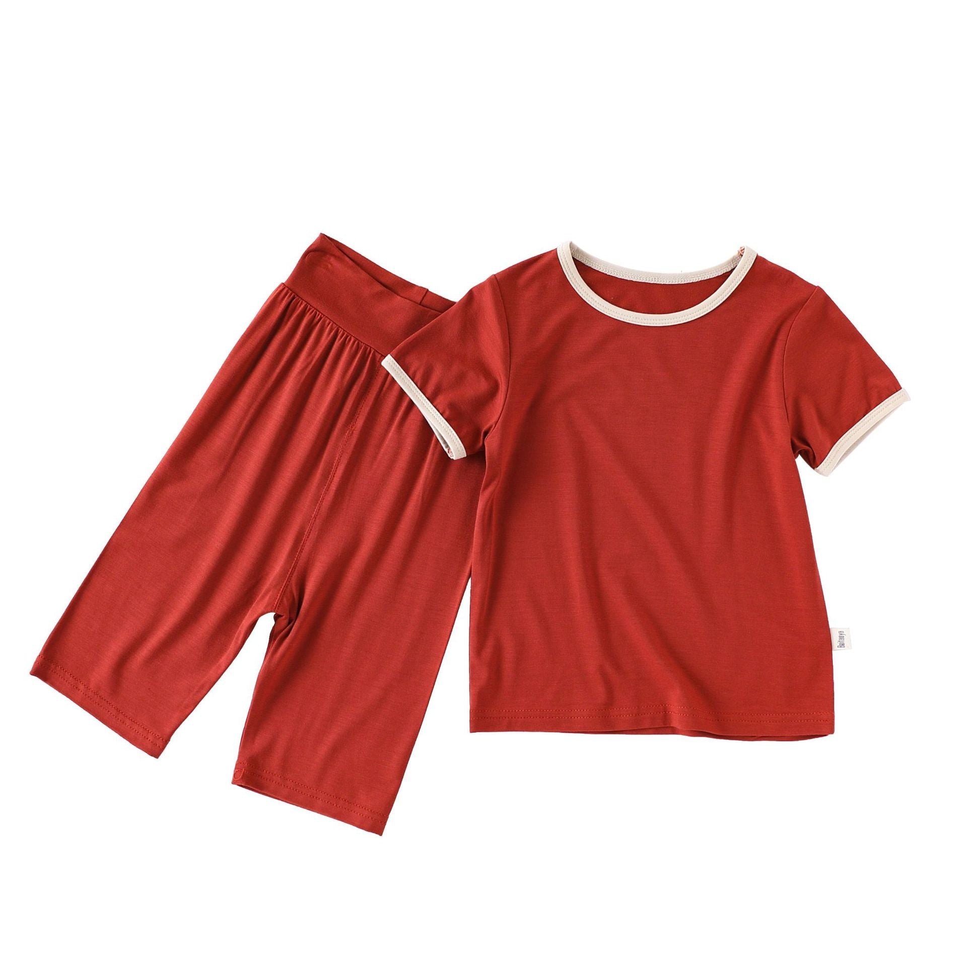 Summer Baby Kids Simple Color Patchwork Top and Plain Pants Casual Clothing Set-4