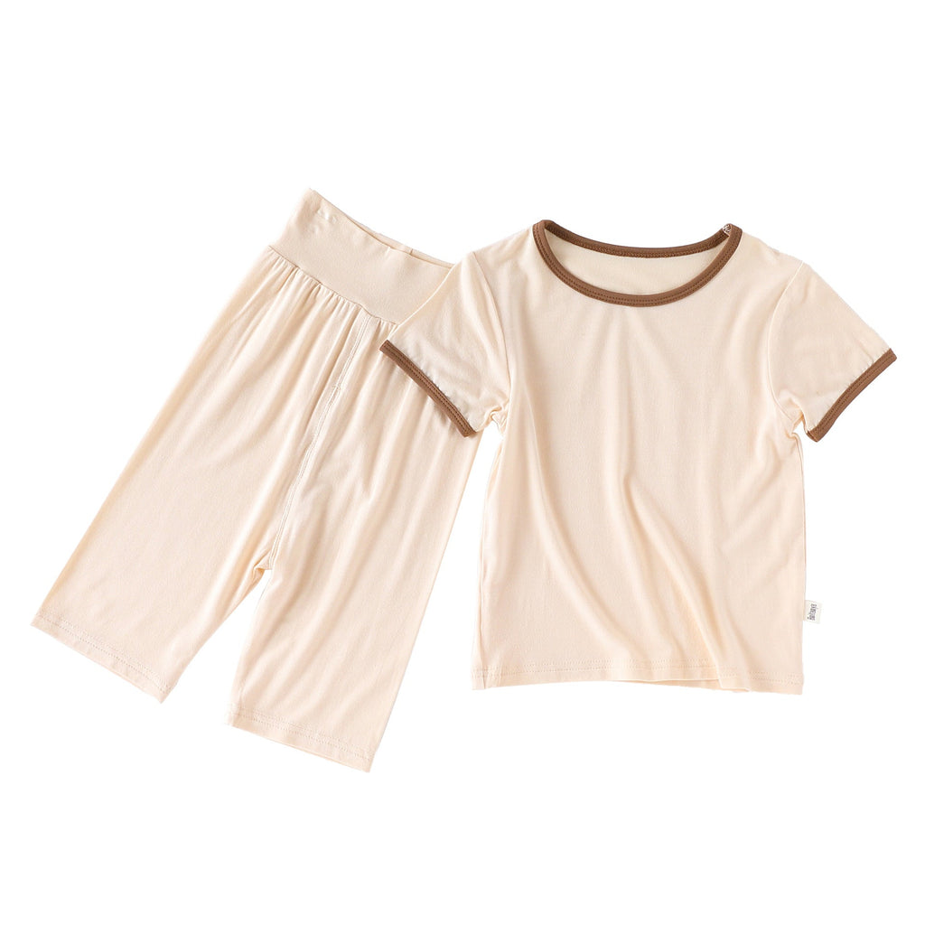 Summer Baby Kids Simple Color Patchwork Top and Plain Pants Casual Clothing Set-5